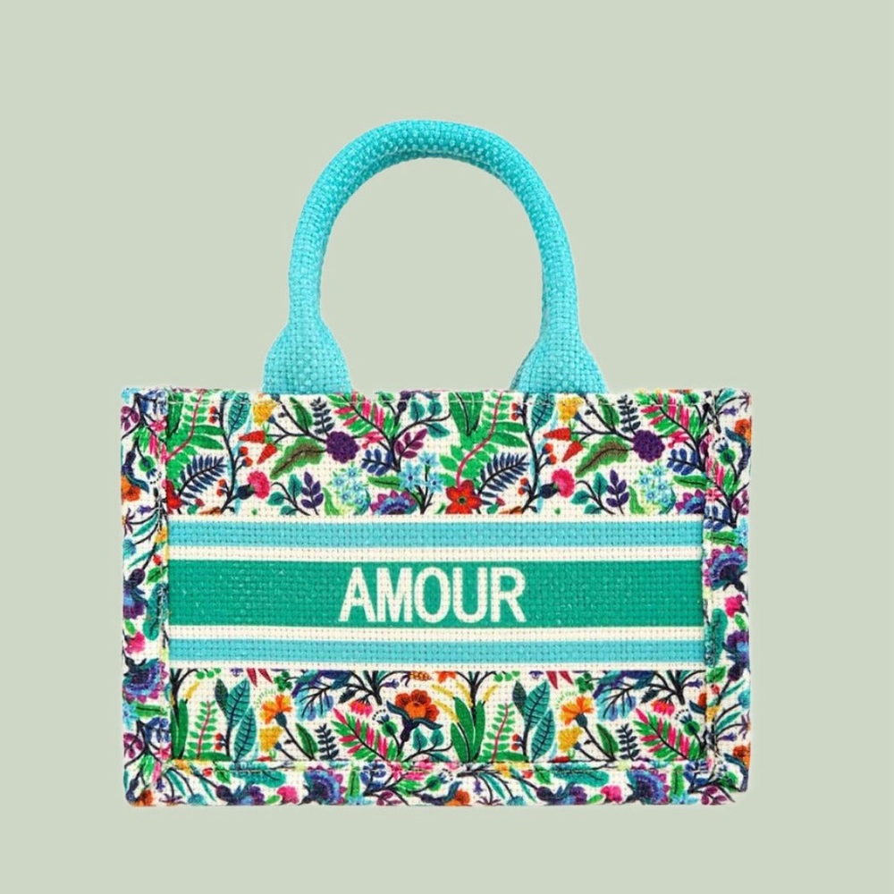 Amour Bright Floral Mini Tote – Green/Purple, NWT, Lightweight